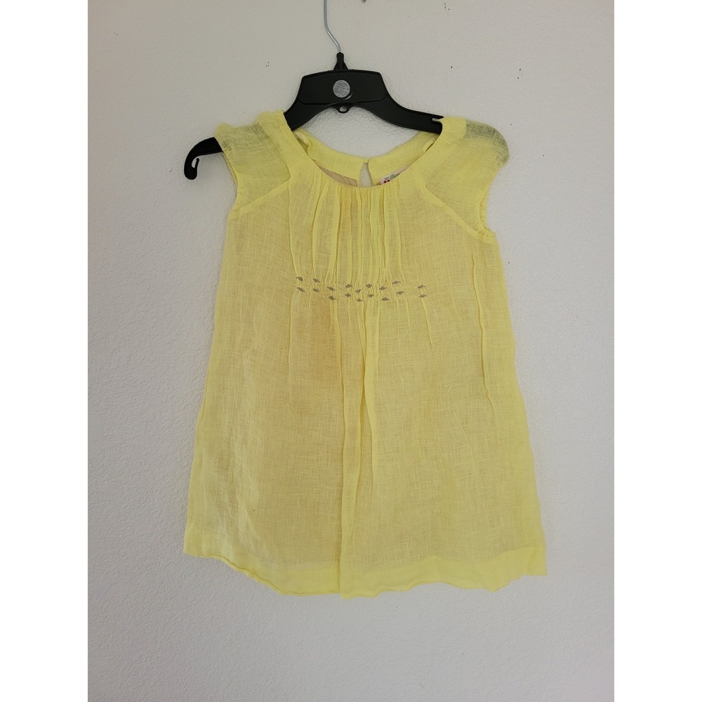 Bonpoint Brodé Main Yellow 100% Linen Hand Embroidered Smocked Dress Size 6 #9